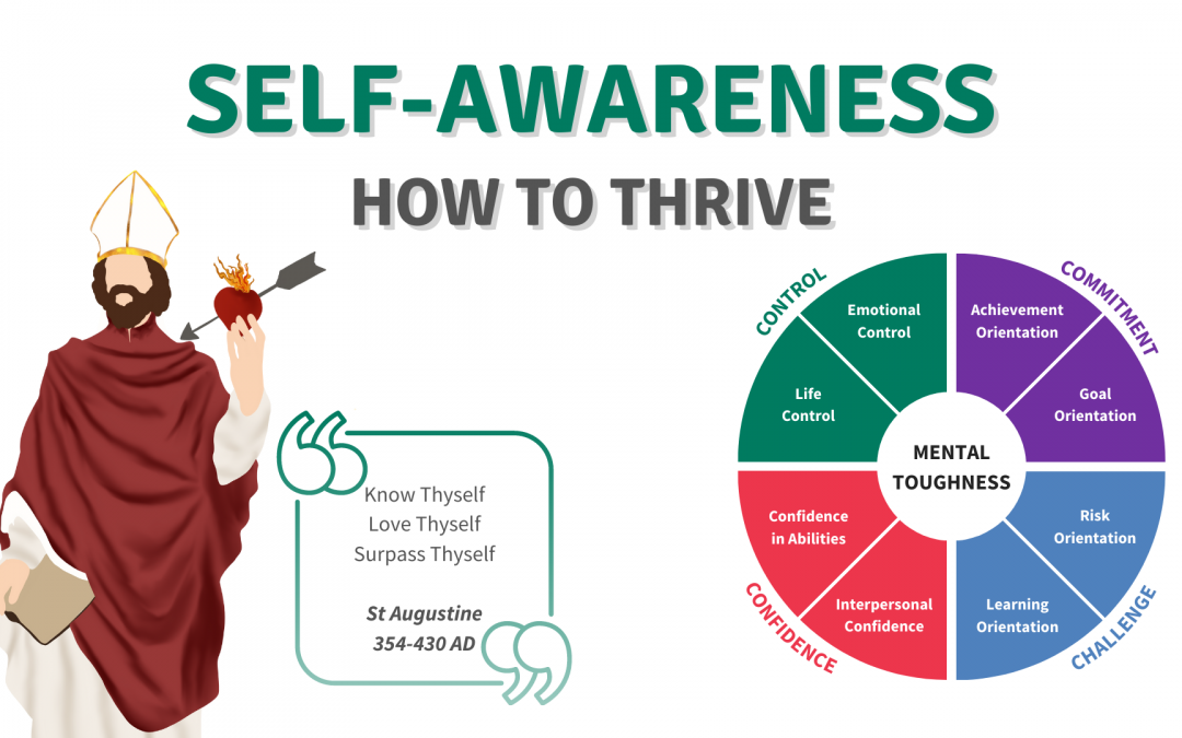 Self-Awareness - How to Thrive Quote from St Augustine - "Know Thyself, Love Thyself, Surpass Thyself"